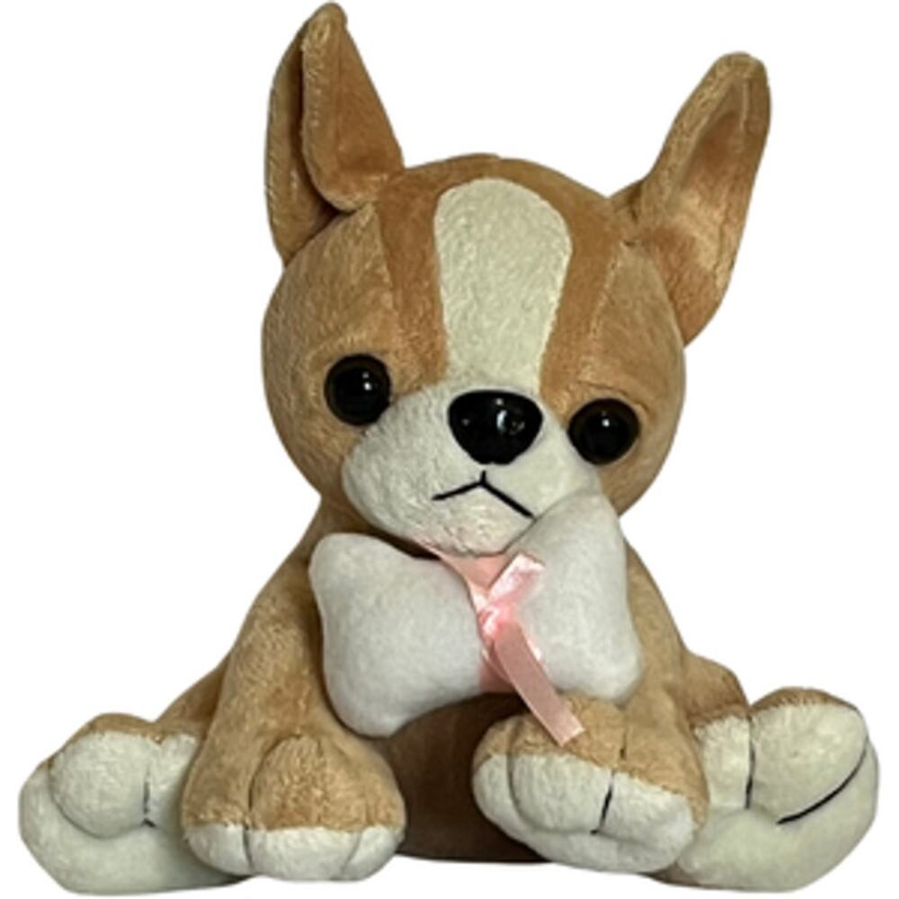 Brown Perked Eared Puppy Plush with Bone Small Medium